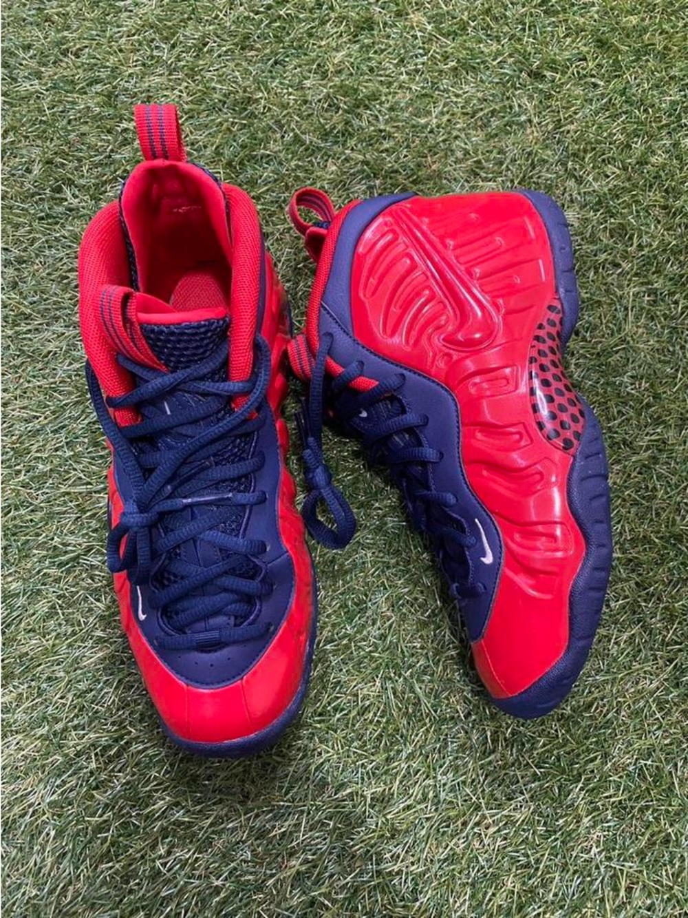 Nike Kids Red and Navy Foamposite-Style High-Top Sneakers
